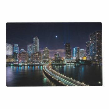 Skyline Of Miami City With Bridge At Night Placemat by iconicmiami at Zazzle