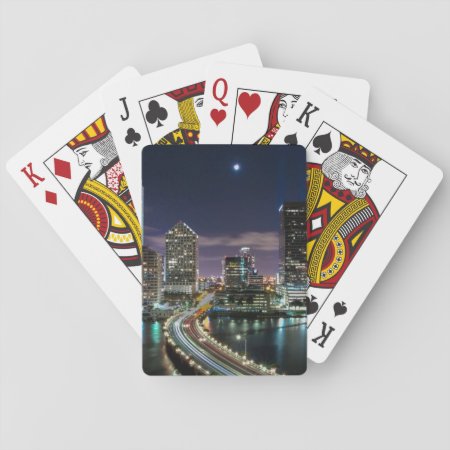 Skyline Of Miami City With Bridge At Night Playing Cards