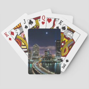 Skyline of Miami city with bridge at night Poker Cards