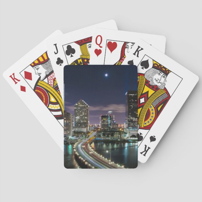 Skyline of Miami city with bridge at night Poker Cards (Back)