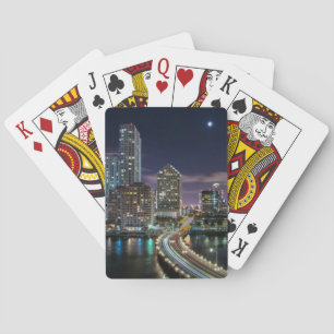 Skyline of Miami city with bridge at night Poker Cards