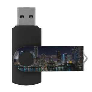 Skyline of Miami city with bridge at night USB Flash Drive