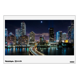 Skyline of Miami city with bridge at night Wall Decal