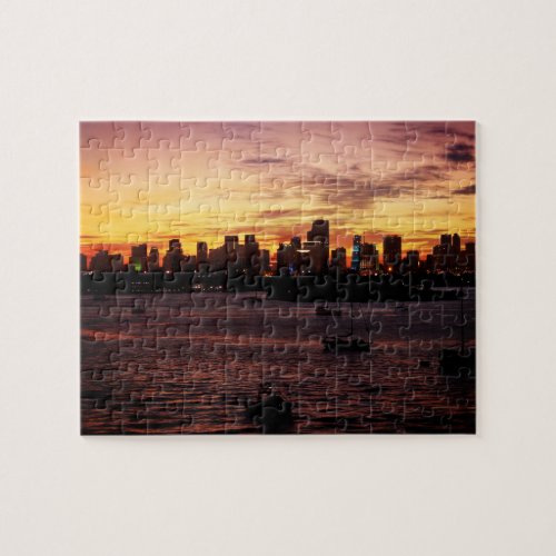 Skyline of Miami Florida at Sunset Jigsaw Puzzle