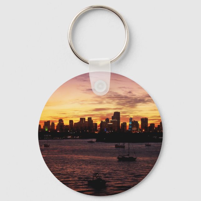 Skyline of Miami Florida at Sunset Keychain (Front)