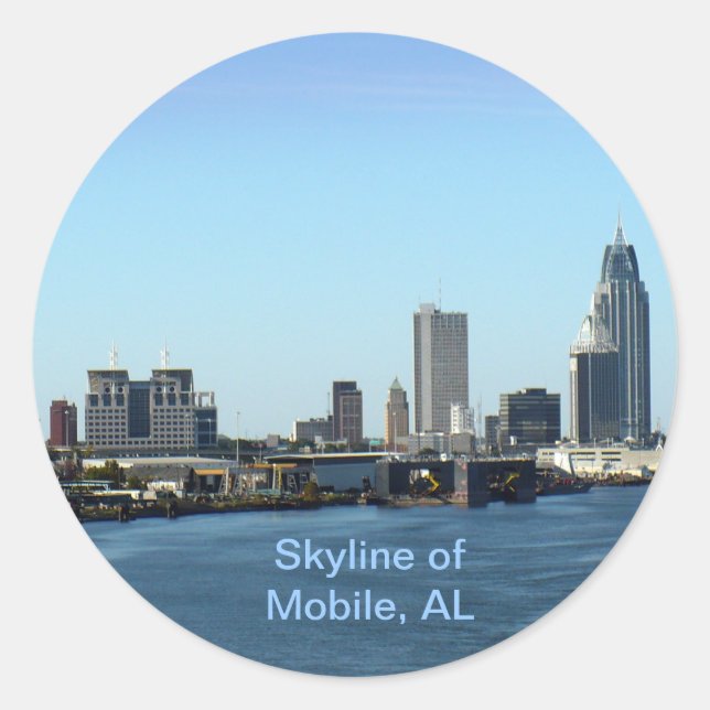 Skyline of Mobile, AL Classic Round Sticker (Front)