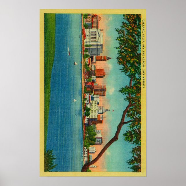 Skyline of Oakland across Lake Merritt Poster (Front)