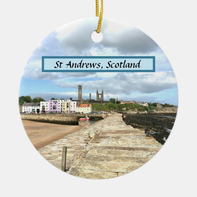 Skyline of St Andrews, Fife, Scotland with Pier Ceramic Ornament (Front)