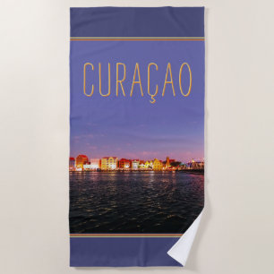 Skyline of Willemstad at Night (customizable) Beach Towel