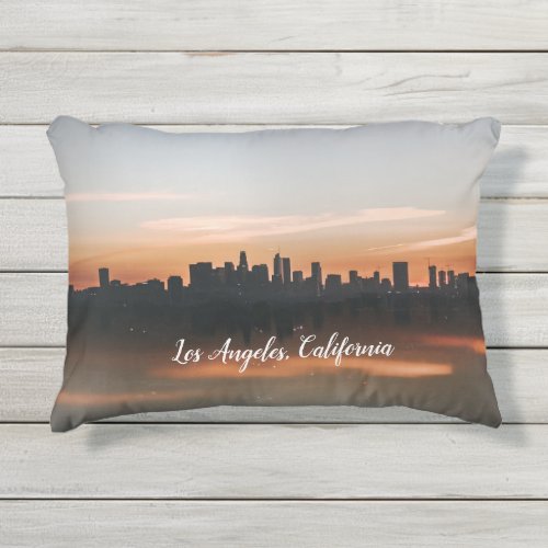 Skyline Photography of Los Angeles at Sunset Outdoor Pillow
