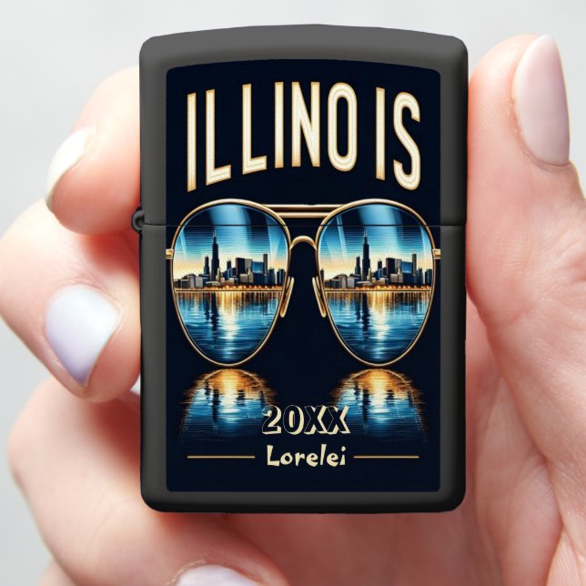 Skyline Reflections - Illinois 202XX Zippo Lighter (In Hand)