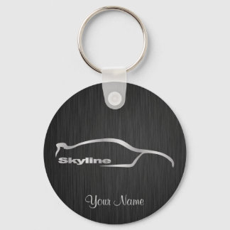 Skyline Silver Silhouette with elegant black backg Keychain