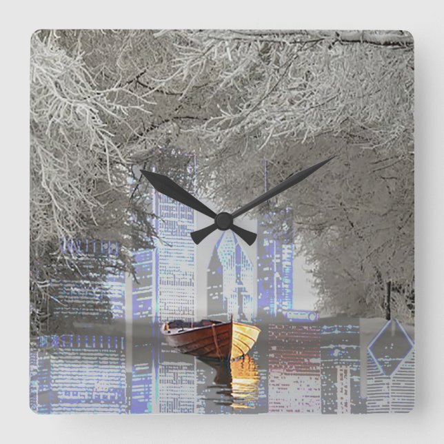 Skyline Square Wall Clock (Front)