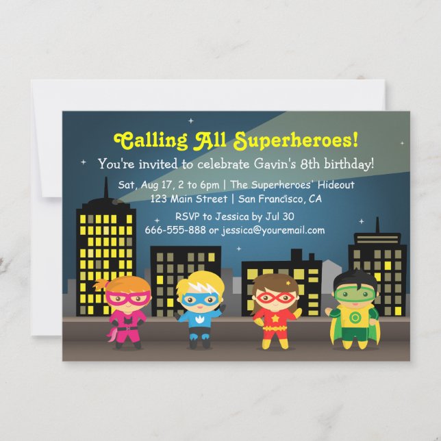 Skyline Superhero Birthday Party For Kids Invitation (Front)