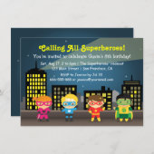Skyline Superhero Birthday Party For Kids Invitation (Front/Back)
