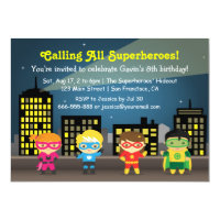 Skyline Superhero Birthday Party For Kids Invitation