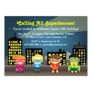 Skyline Superhero Birthday Party For Kids Invitation