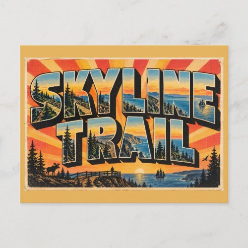 Skyline Trail NS Ocean Cliff Boardwalk Art Postcard