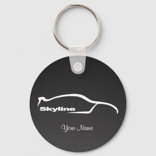 Skyline White Silhouette Logo w faux Carbon fiber Keychain