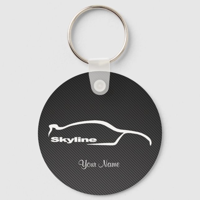 Skyline White Silhouette Logo w/ faux Carbon fiber Keychain (Front)