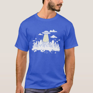 Skyline with Ufo Building City Silhouette boy T-Shirt