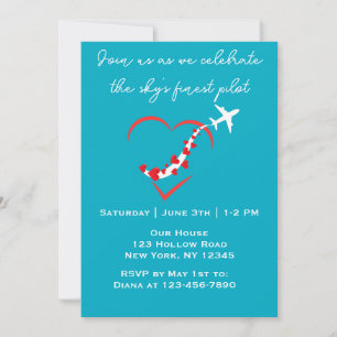 Sky's Finest Pilot,Heart Airplane,Birthday,Simple Invitation
