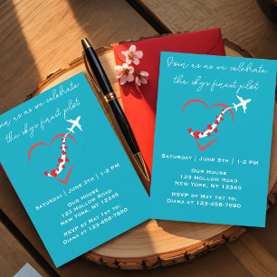 Sky's Finest Pilot,Heart Airplane,Birthday,Simple Invitation