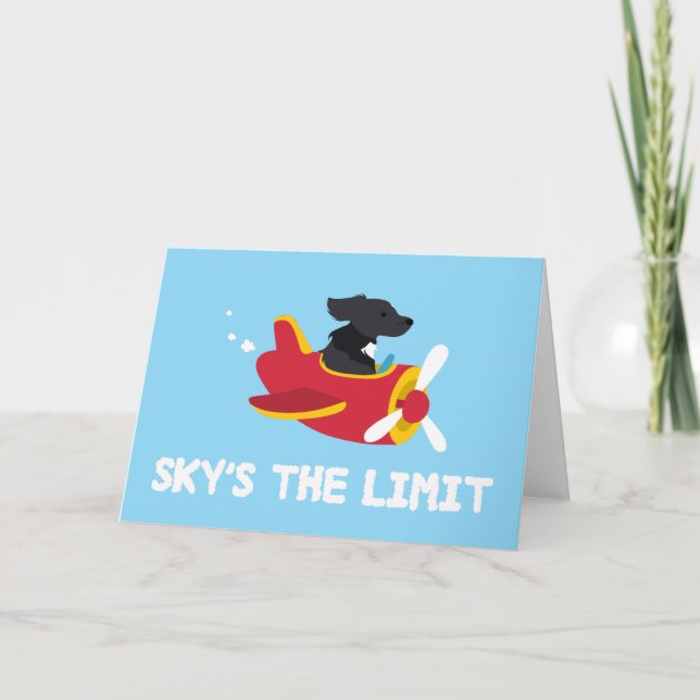 Sky's the Limit Dog Flying Airplane Greeting Card (Front)