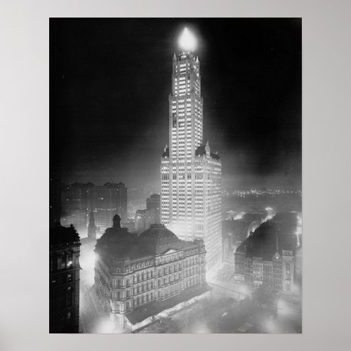 Skyscraper at Night 1920 Vintage Photo Poster