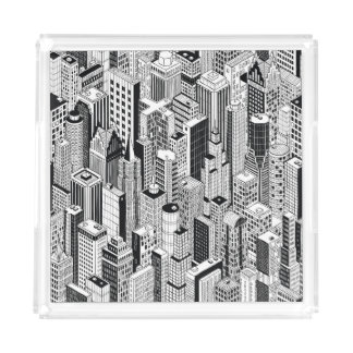 Skyscraper city illustration, isometric seamless p acrylic tray