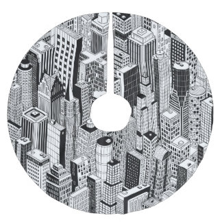 Skyscraper city illustration, isometric seamless p brushed polyester tree skirt