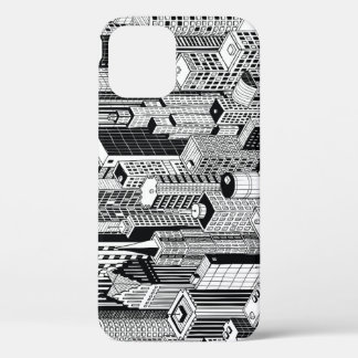 Skyscraper city illustration, isometric seamless p iPhone 12 case