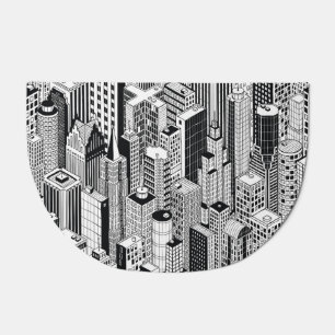 Skyscraper city illustration, isometric seamless p doormat