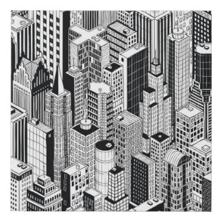 Skyscraper city illustration, isometric seamless p faux canvas print