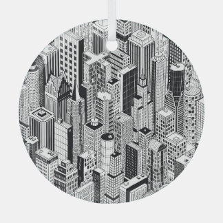 Skyscraper city illustration, isometric seamless p glass ornament