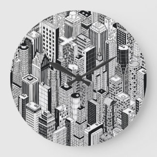 Skyscraper city illustration, isometric seamless p large clock