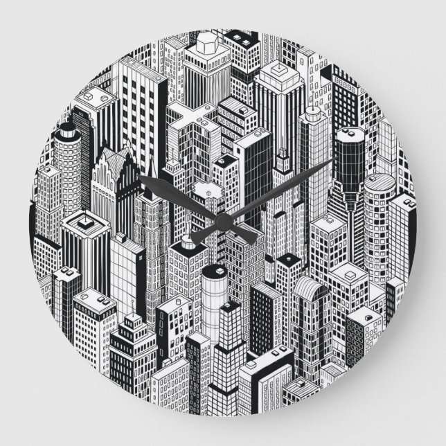 Skyscraper city illustration, isometric seamless p large clock (Front)
