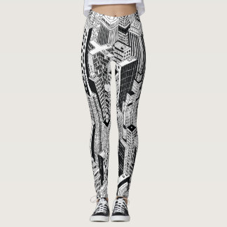 Skyscraper city illustration, isometric seamless p leggings