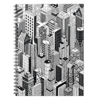 Skyscraper city illustration, isometric seamless p notebook
