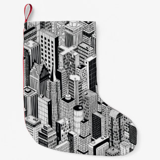 Skyscraper city illustration, isometric seamless p small christmas stocking
