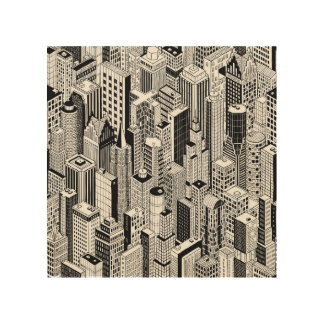 Skyscraper city illustration, isometric seamless p wood wall art