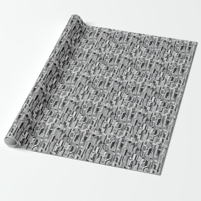 Skyscraper city illustration, isometric seamless p wrapping paper (Unrolled)