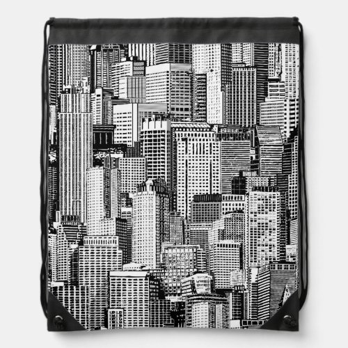 Skyscraper City Isometric Seamless Texture Drawstring Bag