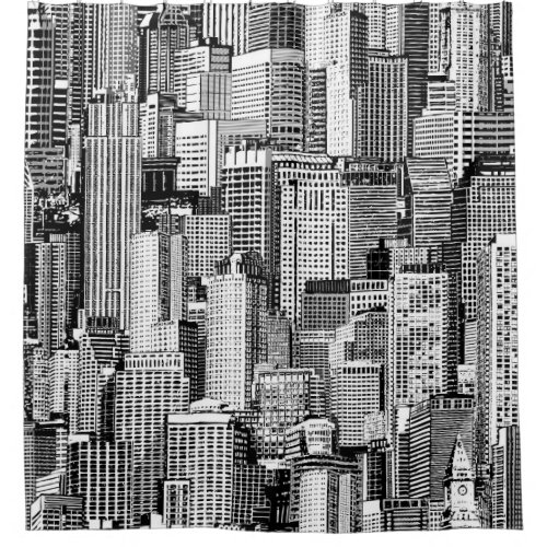 Skyscraper City Isometric Seamless Texture Shower Curtain
