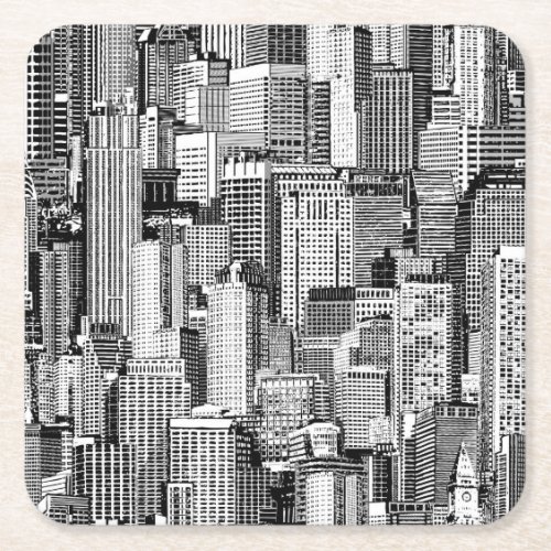 Skyscraper City Isometric Seamless Texture Square Paper Coaster