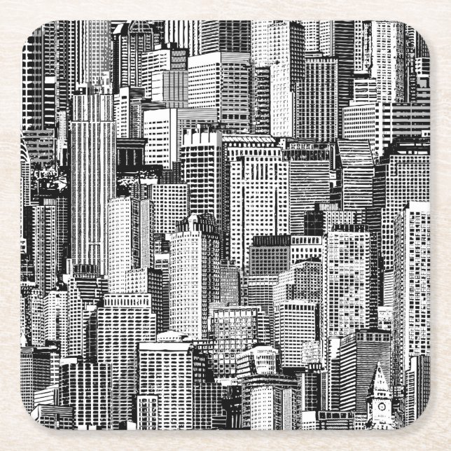Skyscraper City Isometric Seamless Texture Square Paper Coaster (Front)