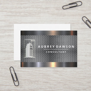 Skyscraper Diamond Plated Steel Metal Trim Business Card