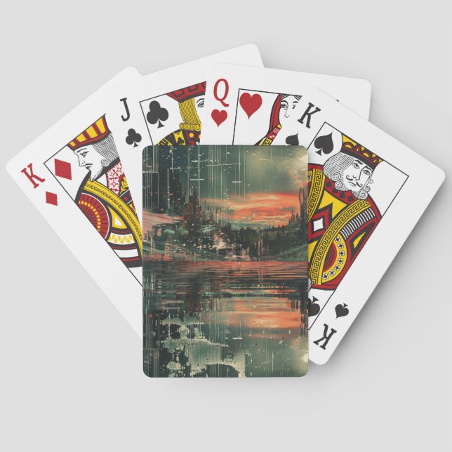 Skyscrapers At Night Abstract Art Playing Cards (Back)