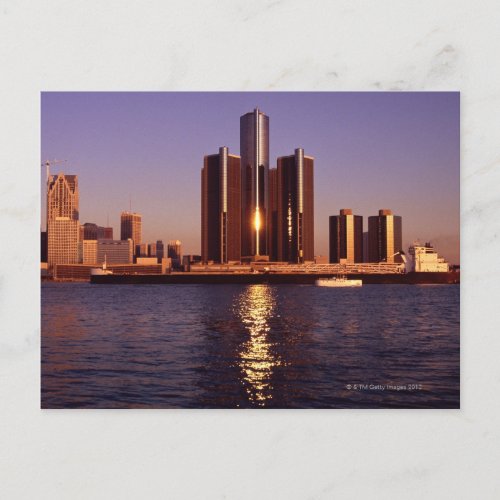 Skyscrapers by the water in Detroit 2 Postcard