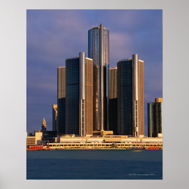 Skyscrapers by the water in Detroit 3 Poster (Front)